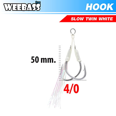 HARBOR ตาเบ็ด - รุ่น SLOW TWIN ASSIST HOOKS , WHITE GLOW FLASHY , 4/0 (2pcs)