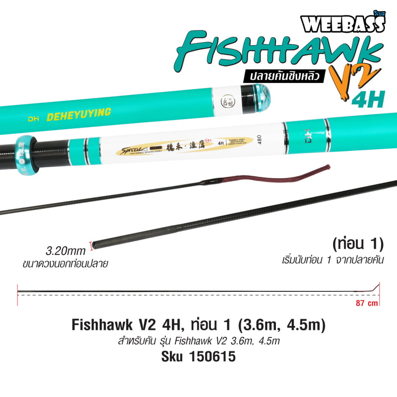 DEHA ปลายคันชิงหลิว - รุ่น Fishhawk V2 4H , ท่อน1 (3.6M , 4.5M)