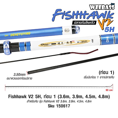 DEHA ปลายคันชิงหลิว - รุ่น Fishhawk V2 5H , ท่อน1 (3.6M , 3.9M , 4.5M , 4.8M)