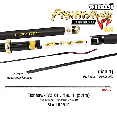 DEHA ปลายคันชิงหลิว - รุ่น Fishhawk V2 6H , ท่อน1(5.4M)