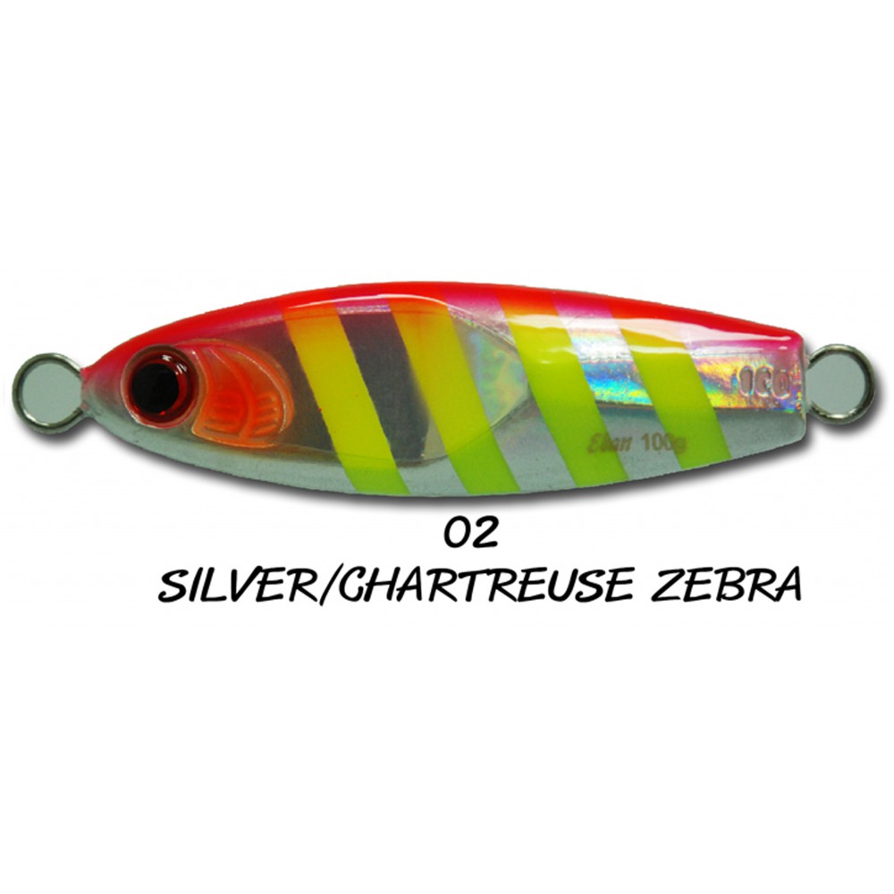 ASARI เหยื่อจิ๊กกิ้ง - รุ่น EBAN 100G ( 02 SILVER/CHARTREUSE ZEBRA )