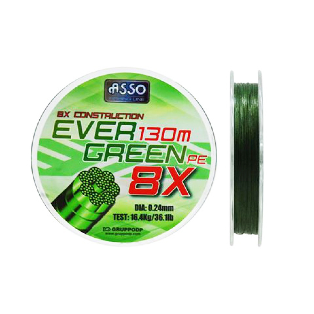 ASSO สายเอ็น - รุ่น PE 8X EVERGREEN 130M  24.0LB (0.18MM) (1 SPL)