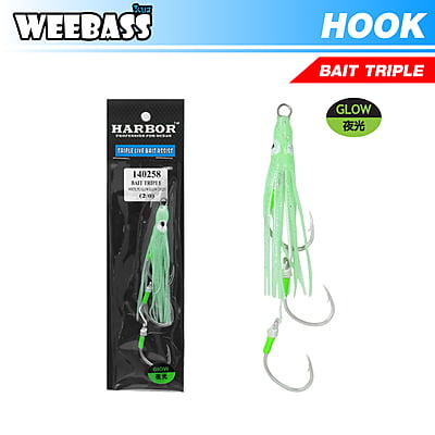 HARBOR ตาเบ็ด - รุ่น BAIT TRIPLE ASSIST HOOKS , WHITE PE GLOW,GLOW GREEN 